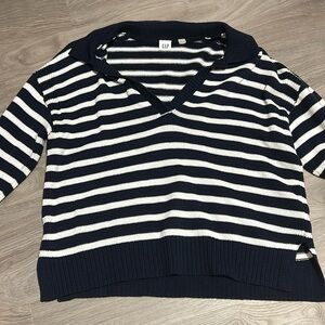 Blue and white stripped sweater with V neck